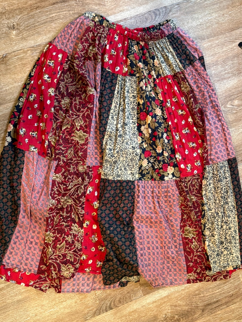 Sag Harbor Red Floral Patchwork Maxi Skirt
